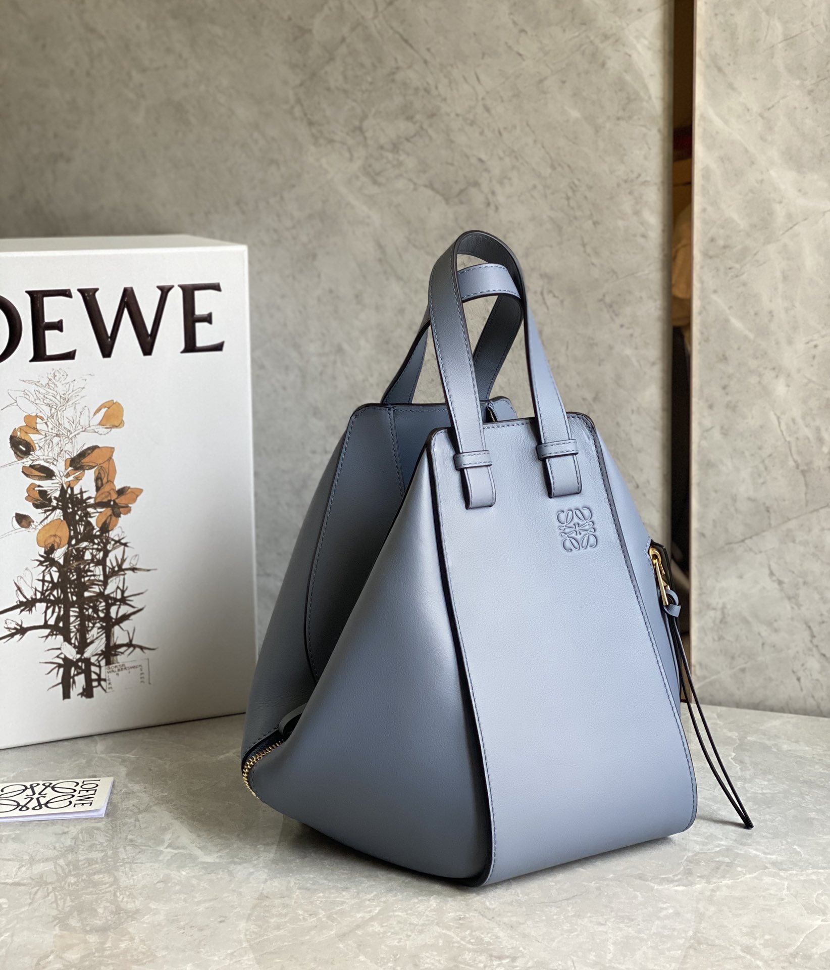 Loewe Small Hammock Bag in Classic Calfskin Grey Blue